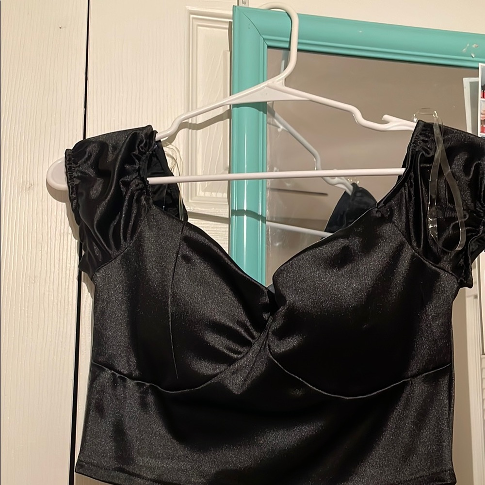 Black Satin Crop Top